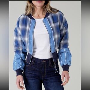 Kimes Ranch NEW XL‎ Denim Blue Patchwork Belinda Bomber Jacket